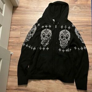 Lucky Brand Skull Zipup Sweater 